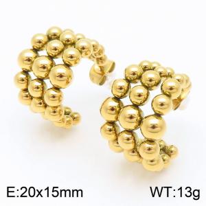 Stainless Steel Three layer Bead Stud Earrings Gold Color - KE113974-KFC