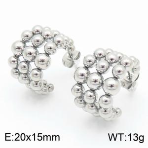 Stainless Steel Three layer Bead Stud Earrings Silver Color - KE113975-KFC