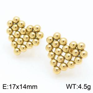 Stainless Steel Heart Bead Stud Earrings Gold Color - KE113976-KFC
