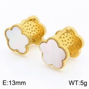 Stainless Steel Flower Pink Shell Stud Earrings Gold Color - KE113978-KFC