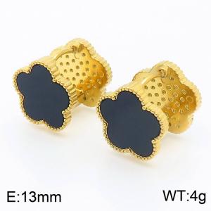Stainless Steel Flower Black Shell Stud Earrings Gold Color - KE113979-KFC