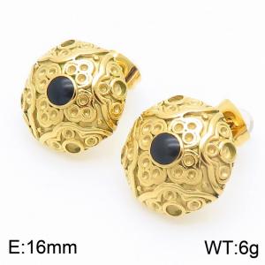 Stainless Steel Floral Pattern Stud Earrings Gold Color - KE113983-KFC