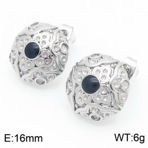 Stainless Steel Floral Pattern Stud Earrings Silver Color - KE113984-KFC