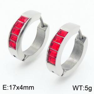 Fashionable and personalized stainless steel inlaid with red rhinestone zircon temperament versatile silver earrings - KE114009-KYL