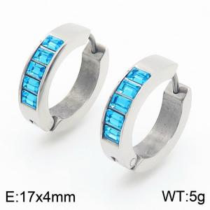 Fashionable and personalized stainless steel inlaid with blue rhinestone zircon temperament versatile silver earrings - KE114010-KYL