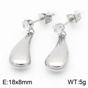 European and American fashion stainless steel creative diamond earrings hanging water droplet shaped pendant tassel charm silver earrings - KE114133-KFC