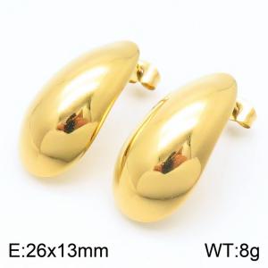European and American fashion stainless steel creative geometric slender chubby water droplet shaped charm gold earrings - KE114134-KFC