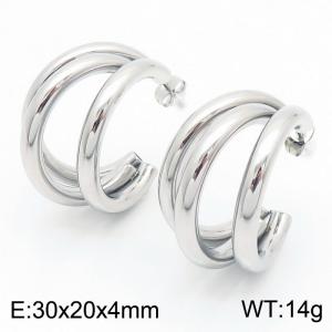 European and American fashion stainless steel creative multi-layer geometric hollow irregular C-shaped charm silver earrings - KE114137-KFC