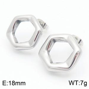 European and American fashion stainless steel creative geometric hollow irregular pentagonal temperament silver earrings - KE114141-KFC