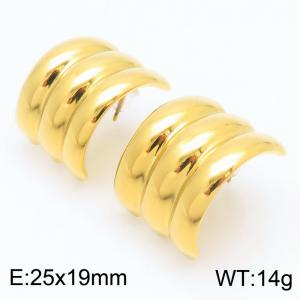 Cold Wind 18k Gold Stainless Steel Ribbed Earrings, Popular in Europe and America, Same Style Square Wave Ribbed Earrings - KE114149-KFC