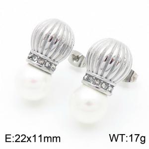 European and American fashion stainless steel creative diamond inlaid lantern splicing pearl versatile temperament silver earrings - KE114364-K