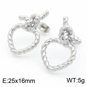 Fashionable and personalized stainless steel creative hollow knot texture heart-shaped jewelry temperament silver earrings - KE114366-K