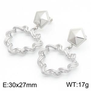 European and American fashion stainless steel pentagonal earrings hanging hollow wave pattern special heart-shaped pendant temperament silver earrings - KE114369-K