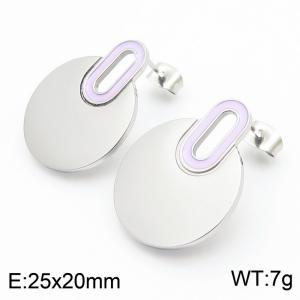European and American fashion stainless steel creative circular splicing light purple hollow small oval temperament silver earrings - KE114371-K