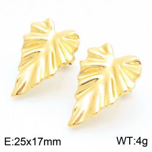 Women Gold-Plated Stainless Steel Leaf Earrings - KE114379-KFC