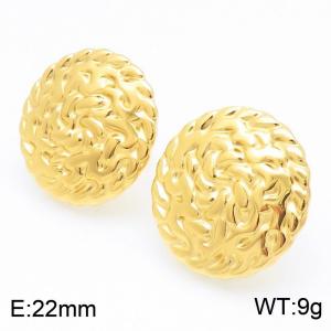 Women Gold-Plated Stainless Steel Round Shield Earrings - KE114386-KFC