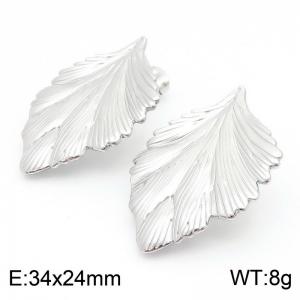 European and American fashion personality stainless steel creative leaf temperament versatile silver earrings - KE114485-KFC