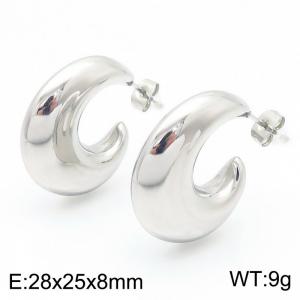 European and American fashion stainless steel creative moon shaped temperament versatile silver earrings - KE114493-KFC