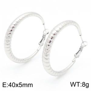 European and American fashion personality stainless steel corrugated circular ring temperament versatile silver earrings - KE114503-KFC