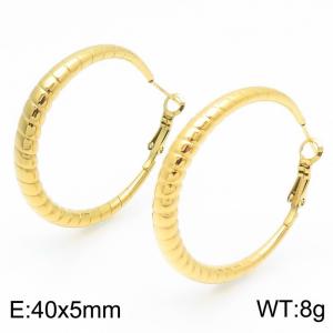 European and American fashion personality stainless steel corrugated circular ring temperament versatile gold earrings - KE114504-KFC