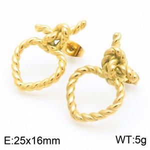 Fashionable and personalized stainless steel creative hollow knot texture heart-shaped jewelry temperament gold earrings - KE114505-K