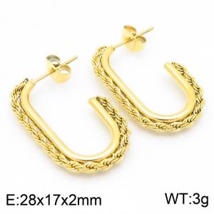 European and American fashion personalized stainless steel double-layer mixed U-shaped temperament versatile gold earrings - KE114508-K