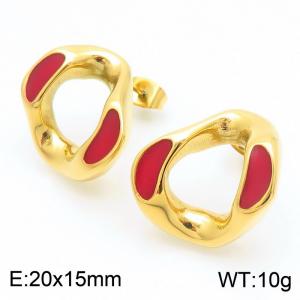European and American fashion stainless steel red drop glue geometric shape temperament versatile gold earrings - KE114510-K