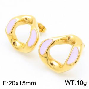 European and American fashion stainless steel light purple drop glue geometric shape temperament versatile gold earrings - KE114511-K