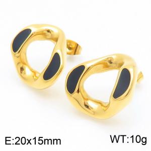 European and American fashion stainless steel black drop glue geometric shape temperament versatile gold earrings - KE114512-K