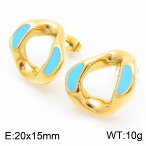 European and American fashion stainless steel sky blue drop glue geometric shape temperament versatile gold earrings - KE114513-K