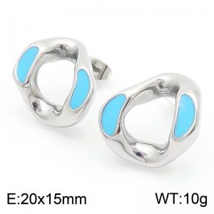 European and American fashion stainless steel sky blue drop glue geometric shape temperament versatile silver earrings - KE114514-K