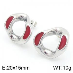 European and American fashion stainless steel red drop glue geometric shape temperament versatile silver earrings - KE114515-K