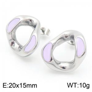 European and American fashion stainless steel light purple drop glue geometric shape temperament versatile silver earrings - KE114516-K