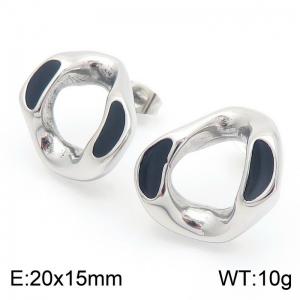 European and American fashion stainless steel black drop glue geometric shape temperament versatile silver earrings - KE114517-K