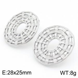 European and American fashion stainless steel wrinkled woven O-shaped versatile style silver earrings - KE114549-KFC