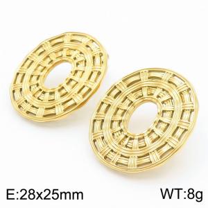 European and American fashion stainless steel wrinkled woven O-shaped versatile style gold earrings - KE114550-KFC