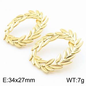 European and American fashion stainless steel creative O-shaped leaves versatile temperament gold earrings - KE114552-KFC