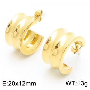Fashionable and personalized stainless steel creative concave double-layer C-shaped opening temperament versatile gold earrings - KE114926-K