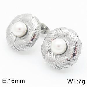 High grade titanium steel geometric pearl earrings - KE115136-KFC