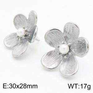 Women Stainless Steel&Pearl Flower Earrings - KE115314-KFC