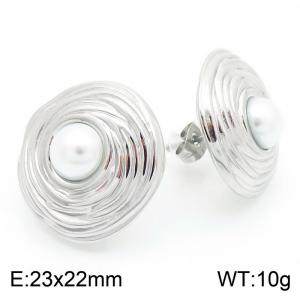 Women Stainless Steel&Pearl Spiral Earrings - KE115340-KFC