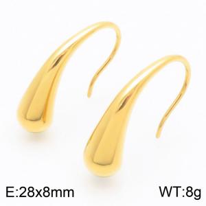 Fashionable and personalized stainless steel creative curved hook slender water droplet shaped women's jewelry temperament gold earrings - KE115681-KFC