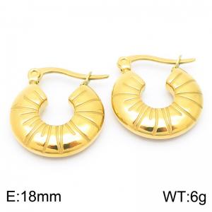European and American fashion personality stainless steel creative flat texture circular women's temperament gold earrings - KE115682-GC