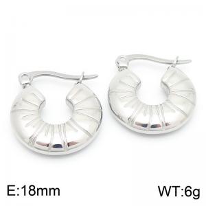 European and American fashion personality stainless steel creative flat texture circular women's temperament silver earrings - KE115683-GC
