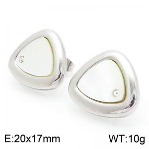 Fashionable and personalized Ins style stainless steel triangle pasted natural shell inlaid single diamond charm silver earrings - KE115690-GC