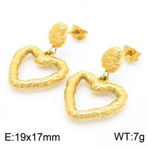 Fashionable and personalized Ins style stainless steel creative wrinkled geometric earrings splicing hollow heart pendant charm gold earrings - KE115693-GC