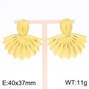 Fashionable and personalized Ins style stainless steel creative oval earrings with shell fan-shaped charm gold earrings - KE115695-GC