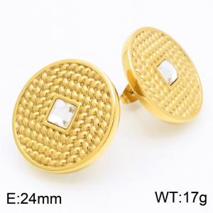 Wholesale Round Ear Studs Trendy Cubic Zirconia Earrings 18K Gold Plated Stainless Steel Jewelry - KE115919-GC