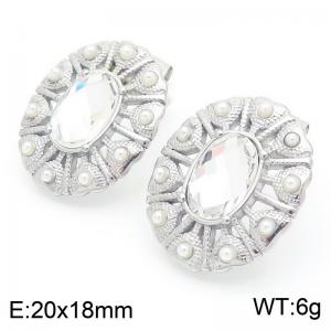 Statement Oval Stud Earring Women Stainless Steel 304 Silver Color - KE115934-KFC