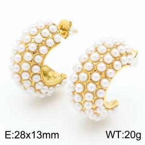 French Fashion Titanium Steel C-shaped Pearl Earrings - KE115971-KFC